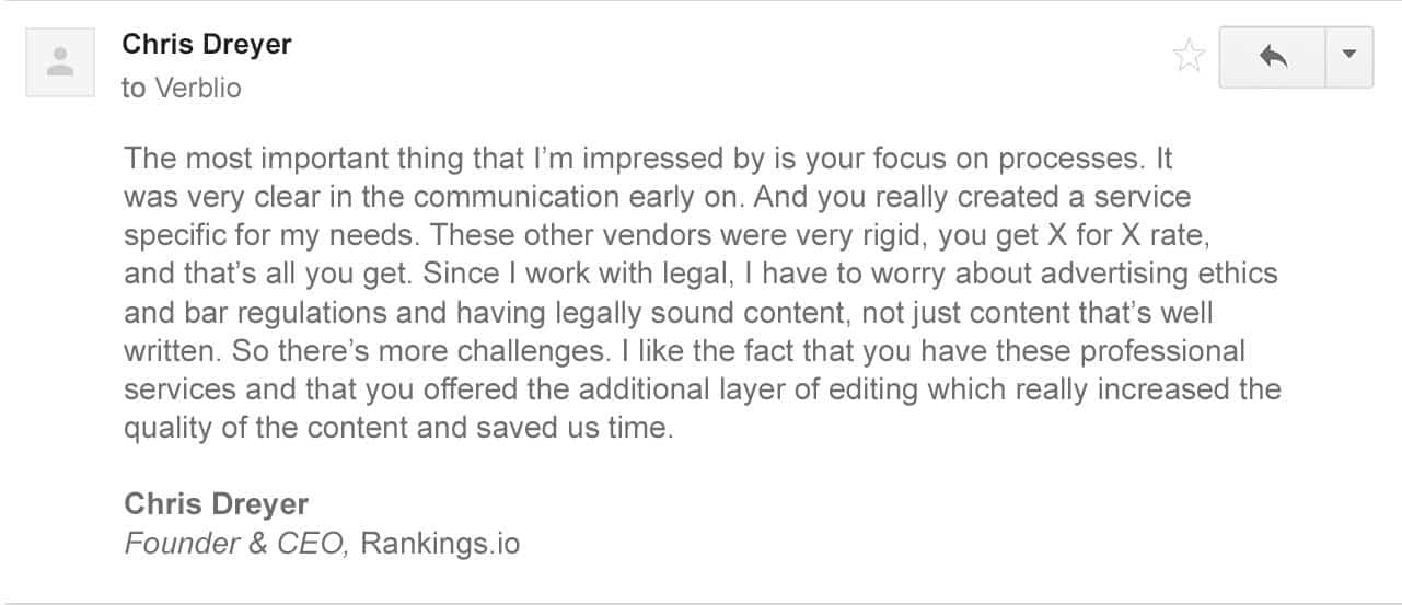 Chris Dreyer - Email Testimonial