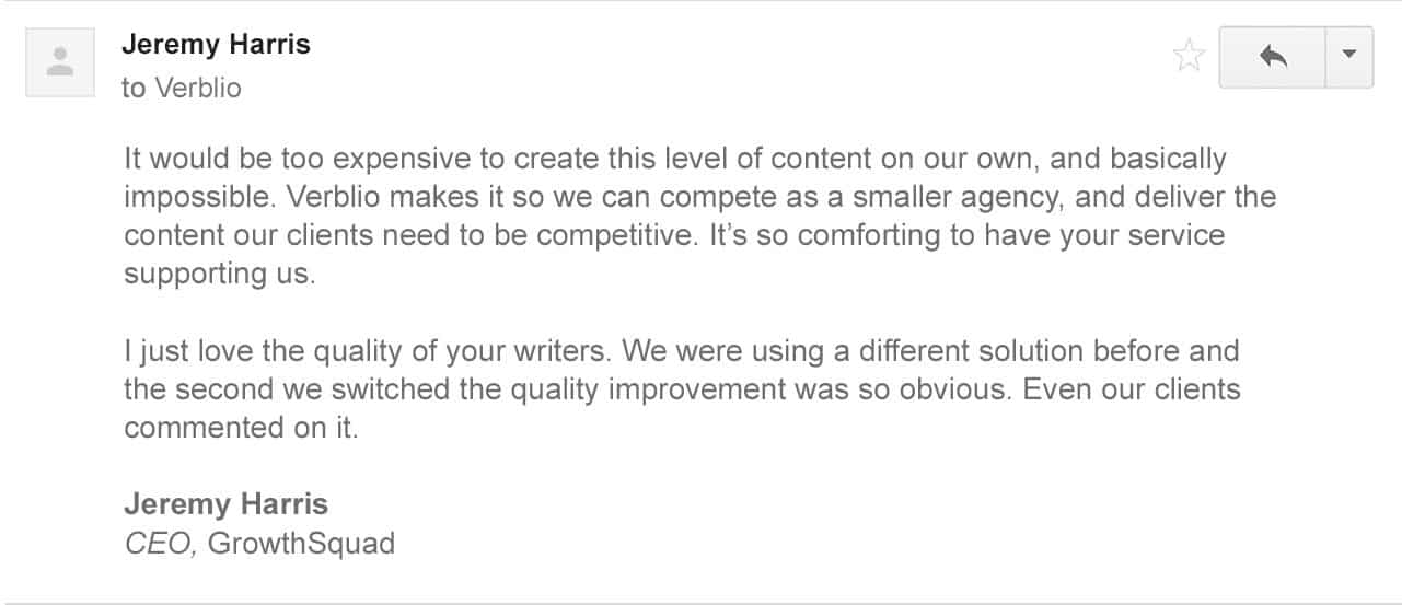 Jeremy Harris - Email Testimonial